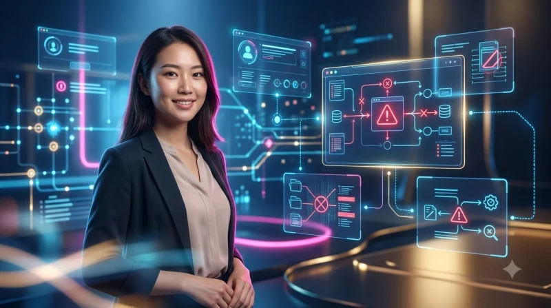Ba loại lỗi giao dịch thường gặp được minh họa bằng các card hologram phát sáng trên nền đen bóng