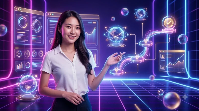 Illustration minh họa quy trình 4 bước đăng ký tài khoản trực tuyến.