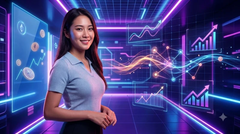Minh họa khái niệm cập nhật tin tức sản phẩm số với các bảng điều khiển trong suốt và trung tâm phát sáng trên nền tối.