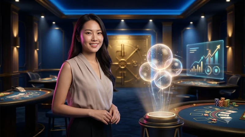Phụ nữ đánh giá bảng danh sách hologram với biểu tượng khiên và tích xanh minh bạch